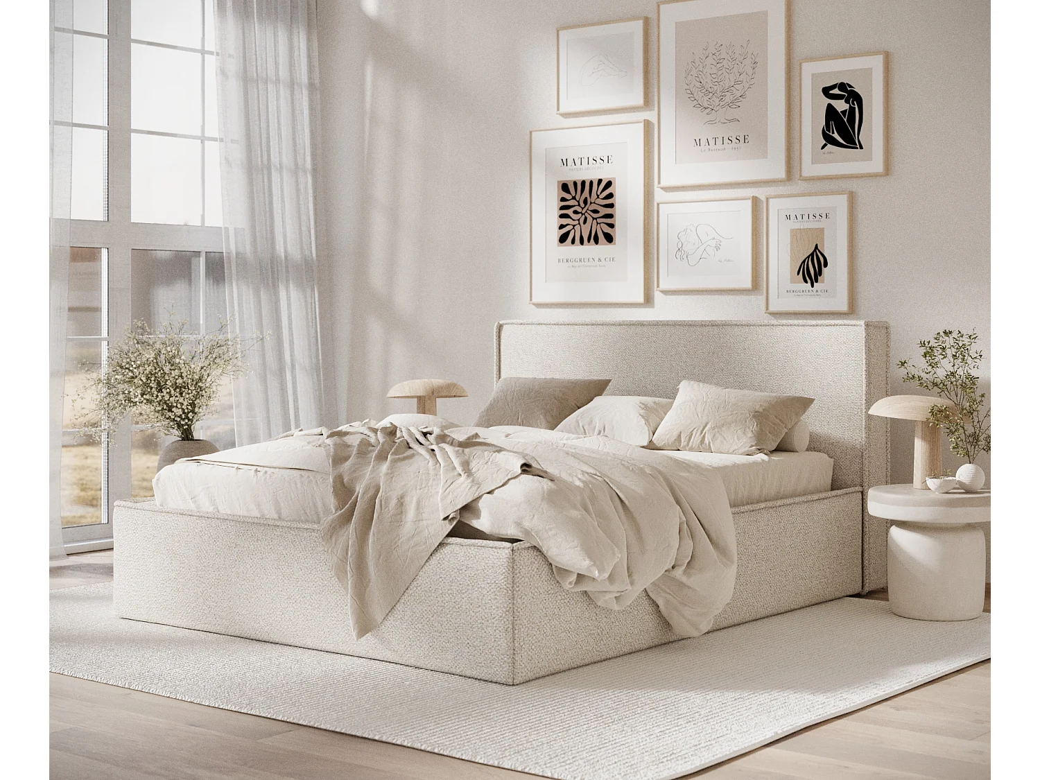 Lit coffre Lounge - 140 x 200 cm - velours - crème