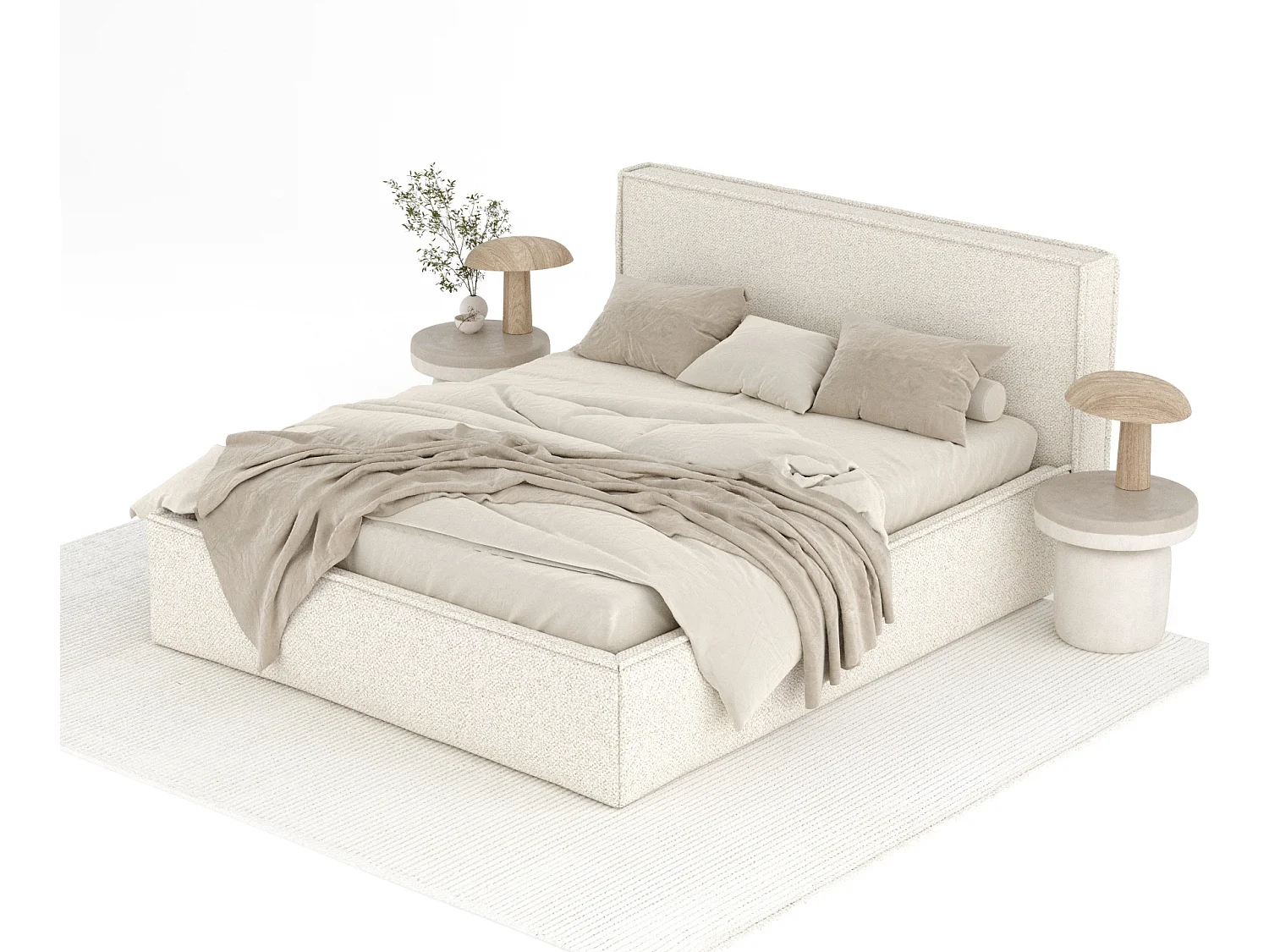 Polsterbett Lounge - 120 x 200 cm - Samtstoff - creme