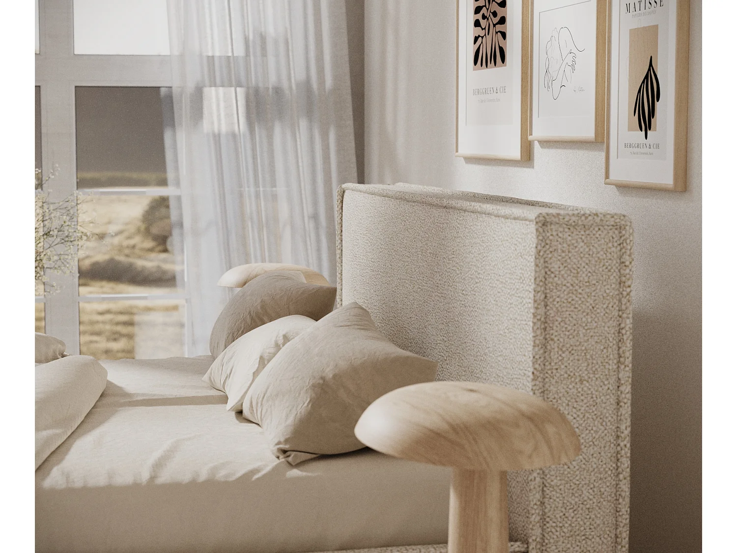 Polsterbett Lounge - 120 x 200 cm - Samtstoff - creme