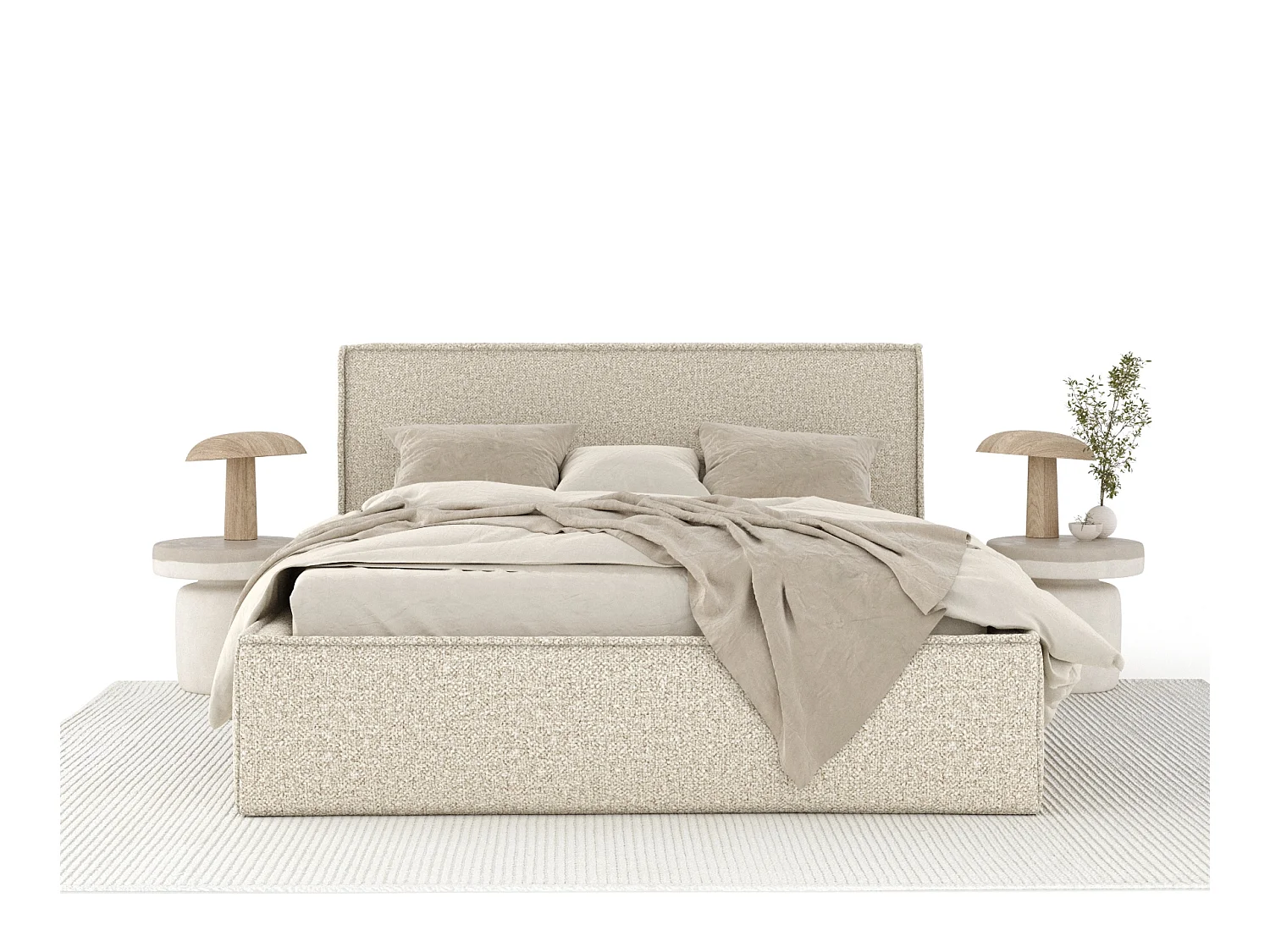 Lit coffre Lounge - 140 x 200 cm - velours - beige