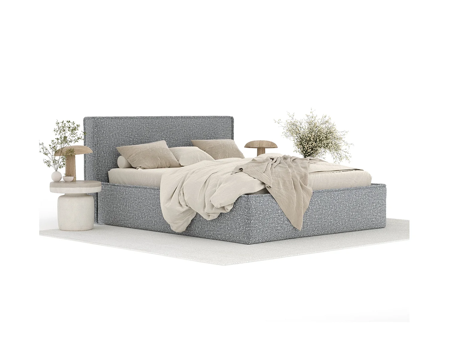 Lit coffre Lounge - 200 x 200 cm - velours - gris