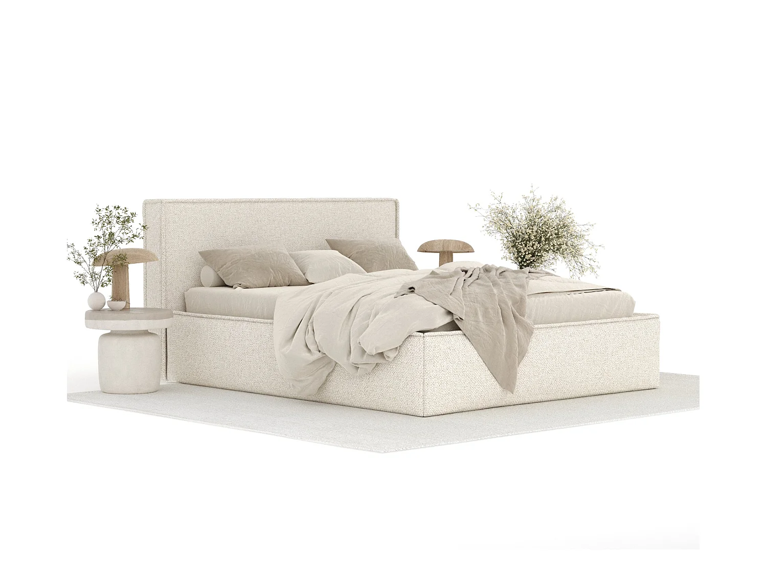 Lit coffre Lounge - 200 x 200 cm - velours - crème