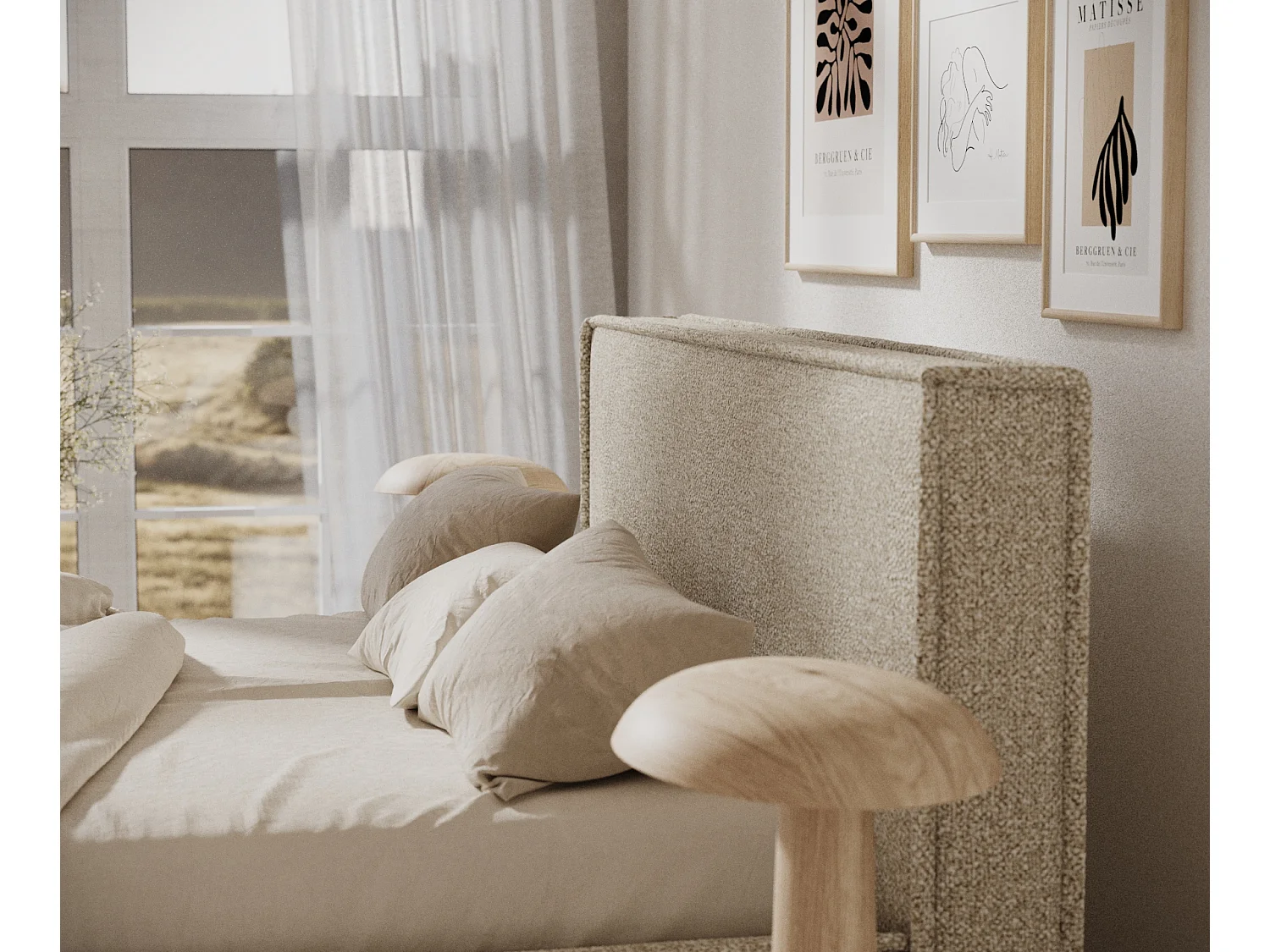 Lit coffre Lounge - 160 x 200 cm - velours - beige
