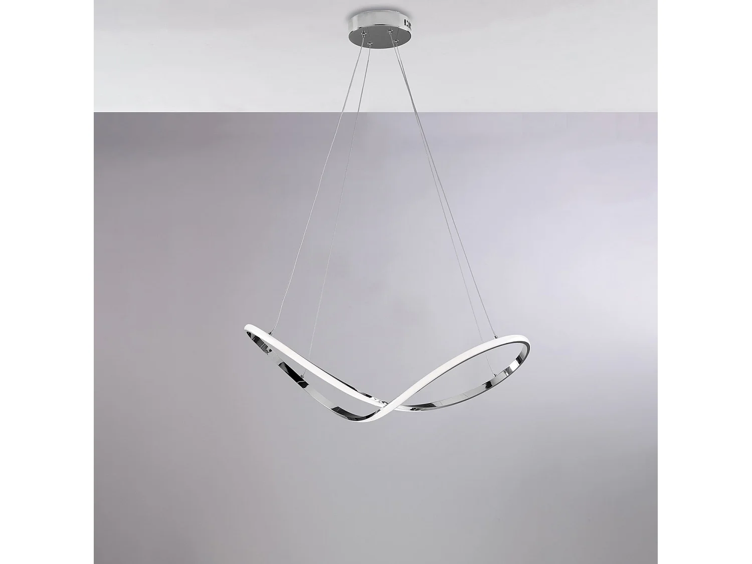 Suspension Infinity en métal chromé, LED intégrée, câbles orientables, design moderne L70x30 cm