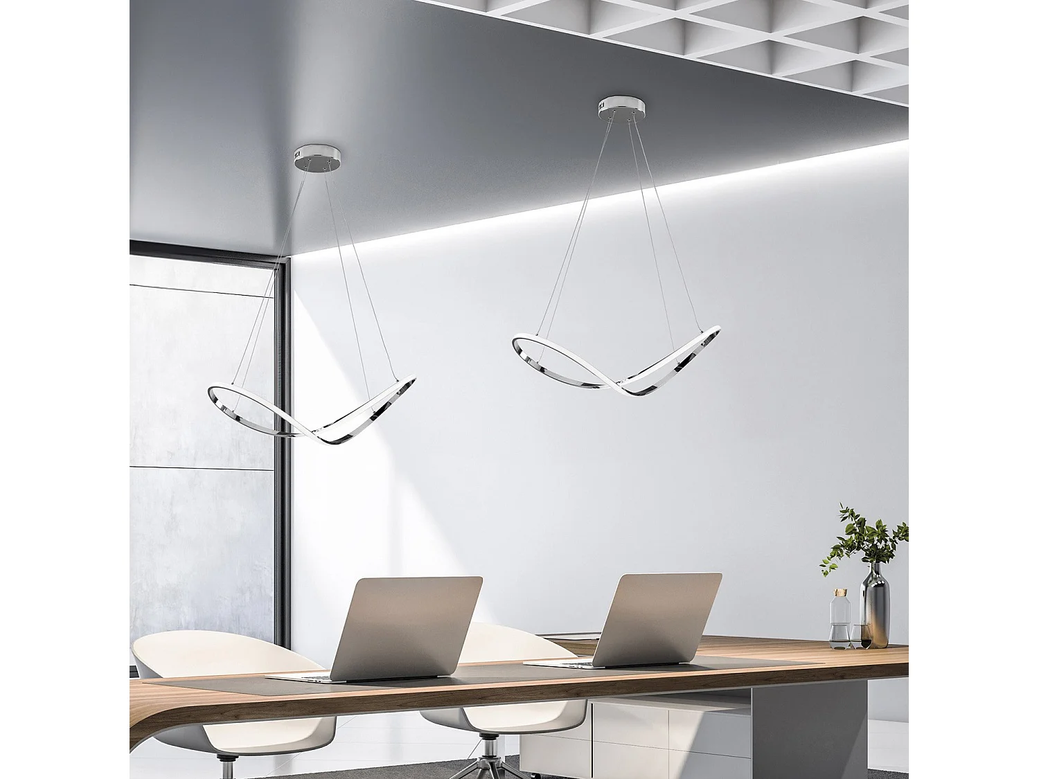 Suspension Infinity en métal chromé, LED intégrée, câbles orientables, design moderne L70x30 cm