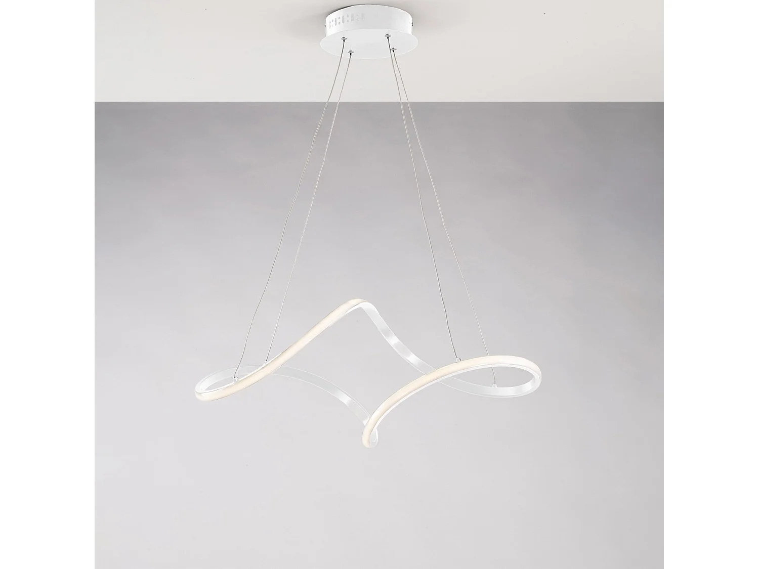Suspension Dana métal blanc, LED intégrée, câbles orientables L65x38 cm, design épuré pour salle à manger