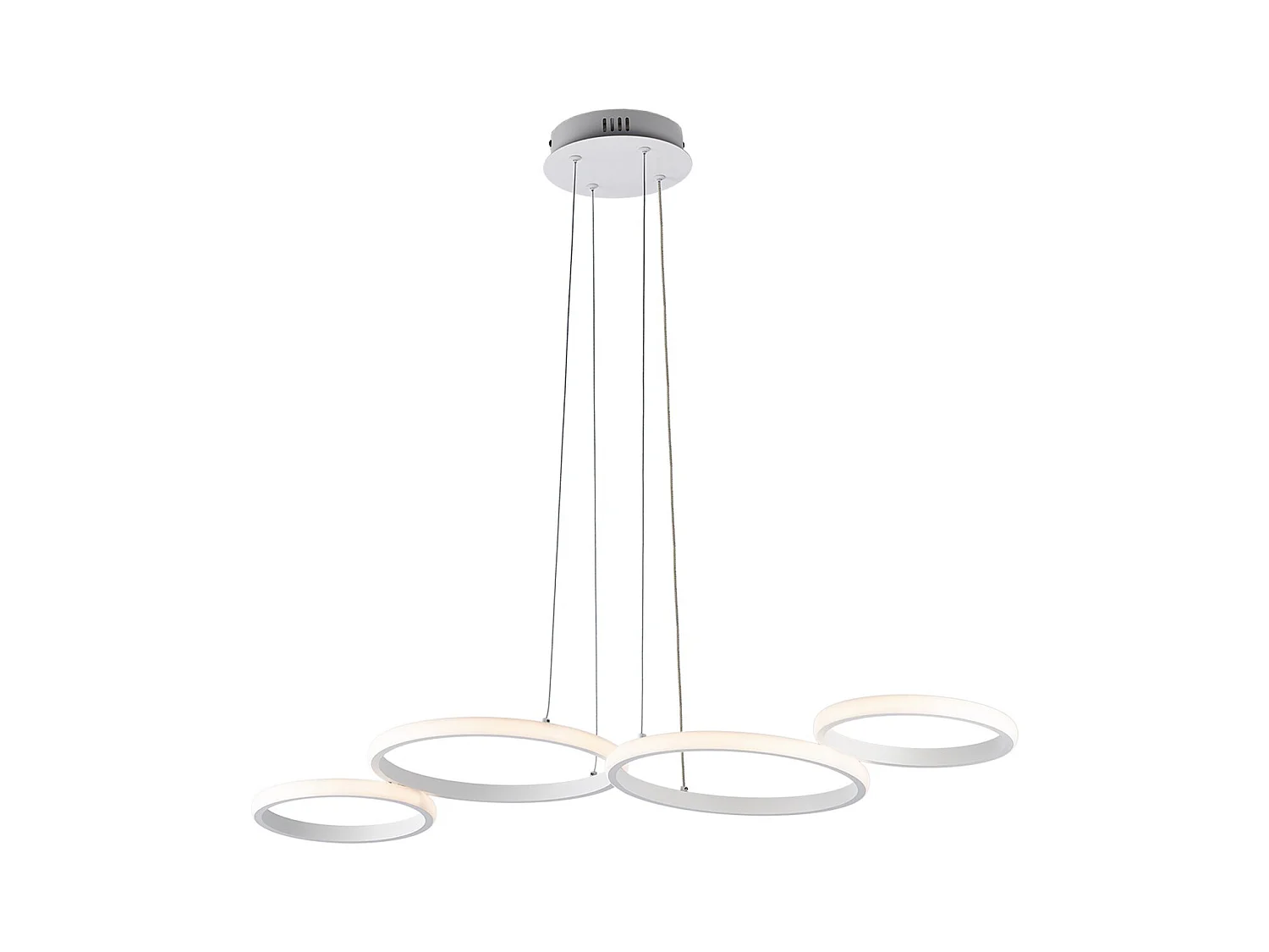 Suspension LED Atena métal blanc, télécommande incluse, LED CCT intégrée, câbles réglables, design minimaliste