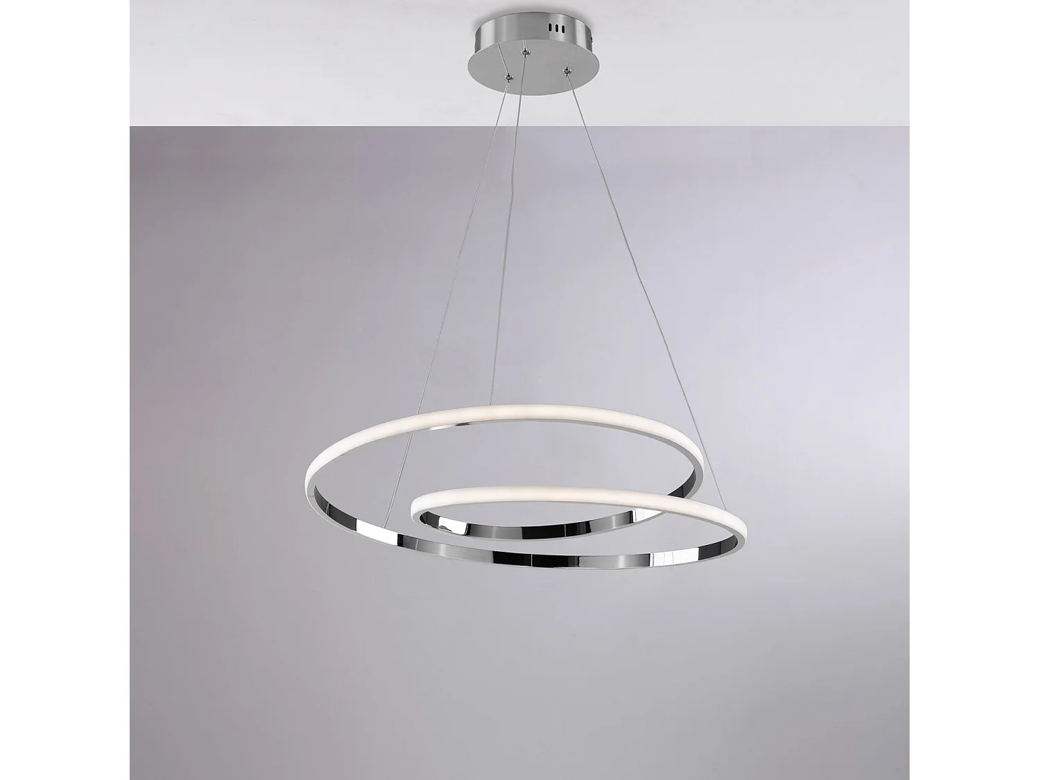Malena Suspension en métal et aluminium chromé poli avec LED intégrée et câbles électriques réglables 115 d.50 BL247-SCR