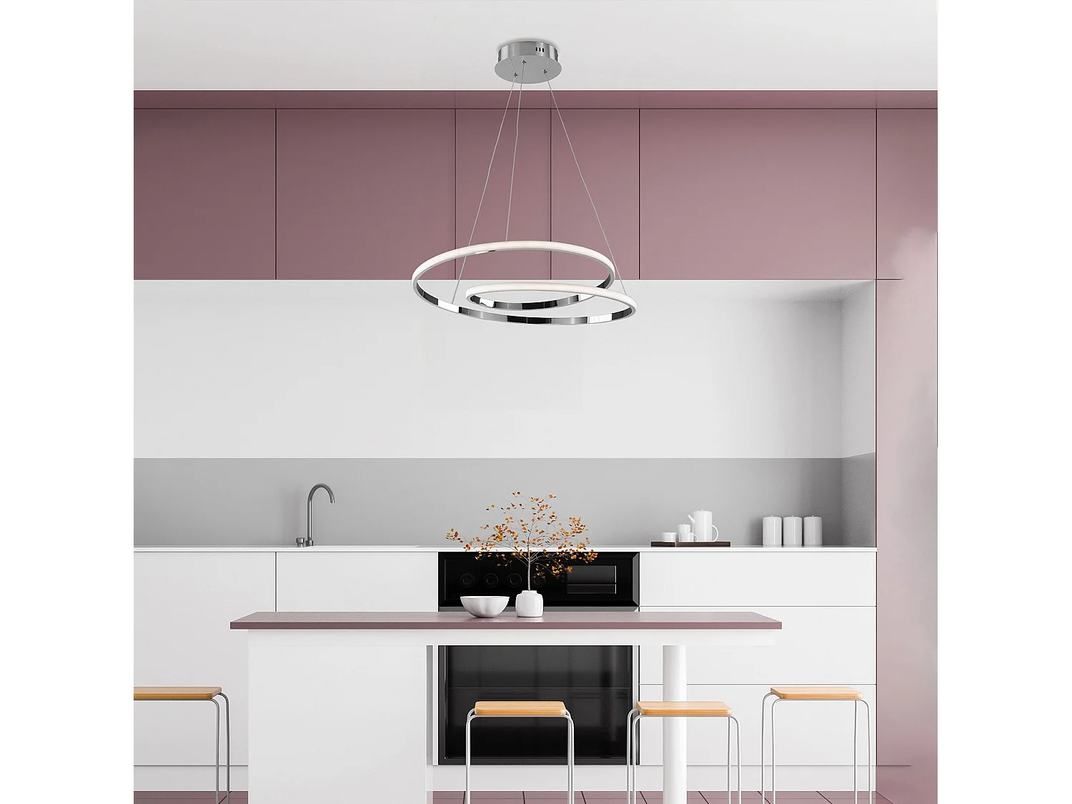 Malena Suspension en métal et aluminium chromé poli avec LED intégrée et câbles électriques réglables 115 d.50 BL247-SCR