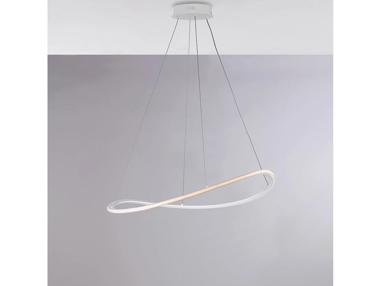 Suspension Raky métal blanc, LED CCT intégrée, télécommande, câbles réglables d.70 cm, design contemporain