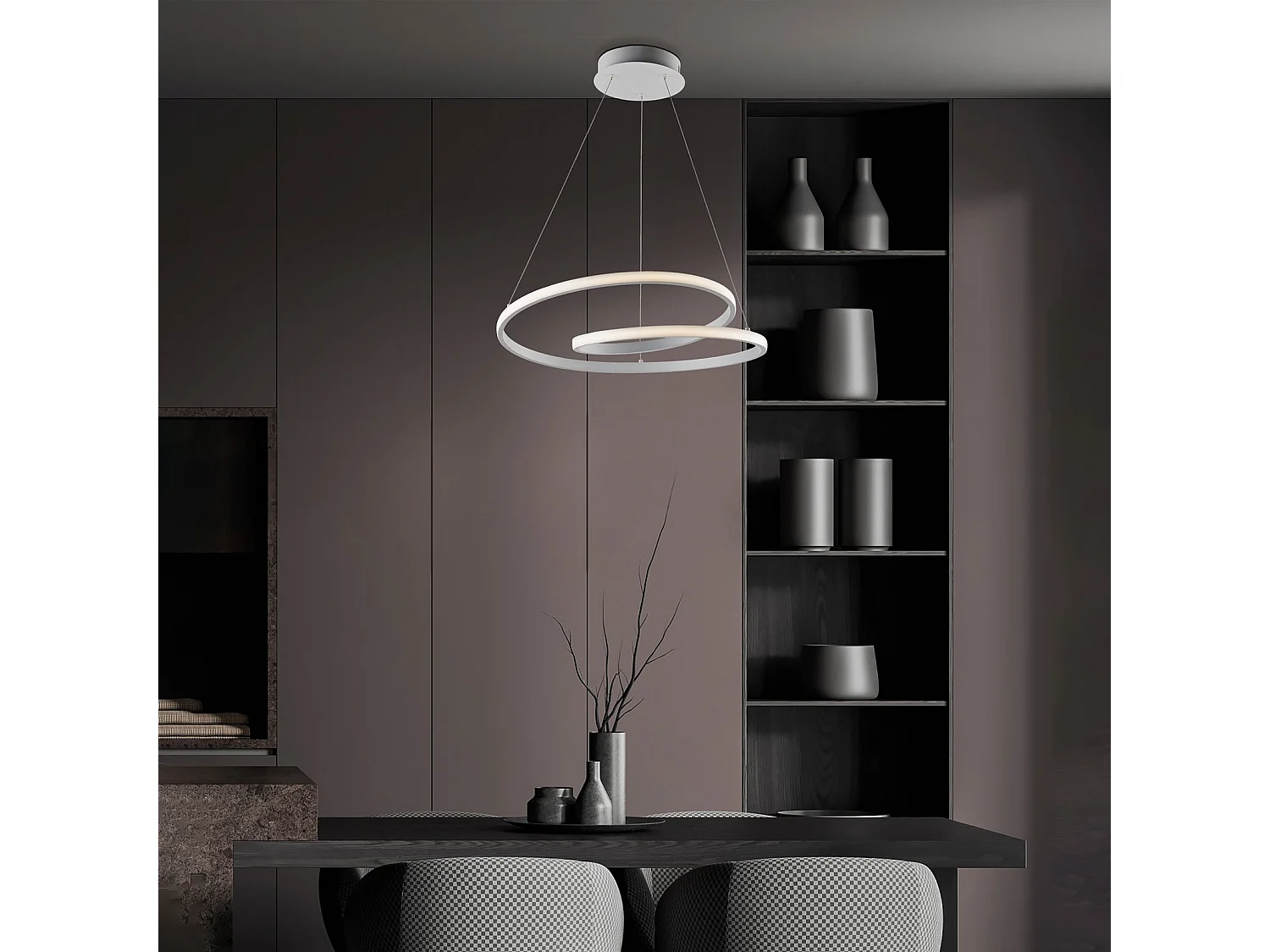 Suspension Malena métal blanc, LED CCT, télécommande incluse, câbles réglables d.50 cm, style contemporain