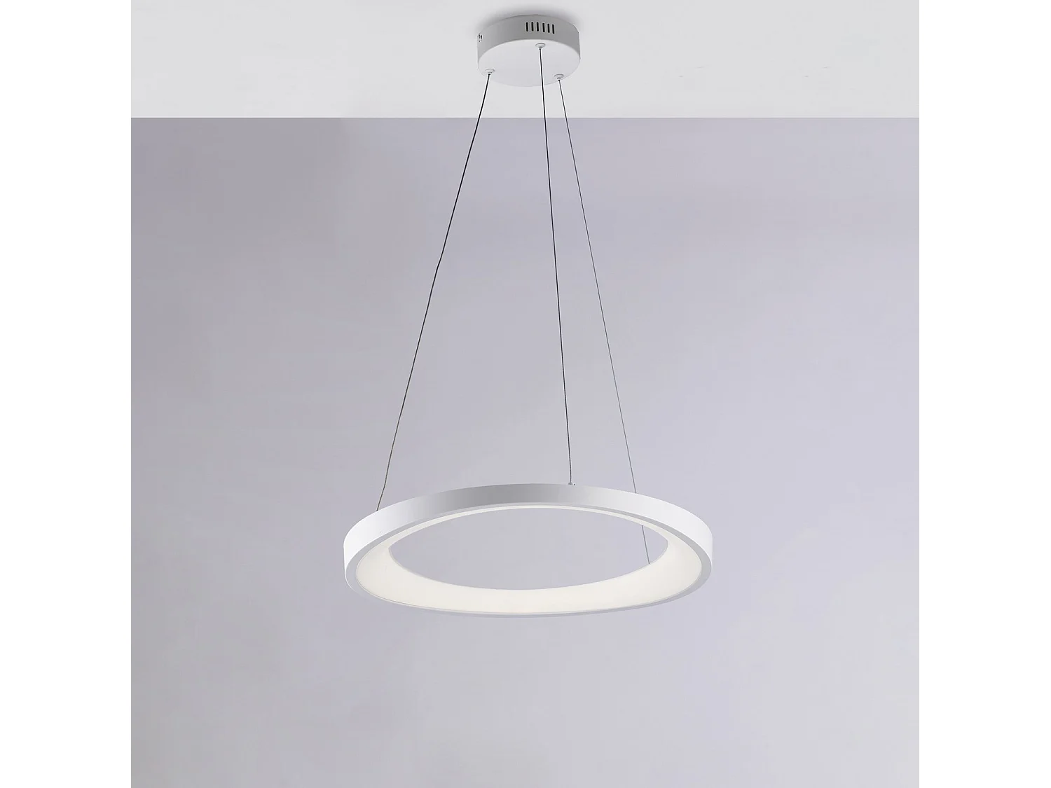 Suspension Anna métal blanc, LED intégrée, câbles réglables d.50 cm, design circulaire moderne pour salon