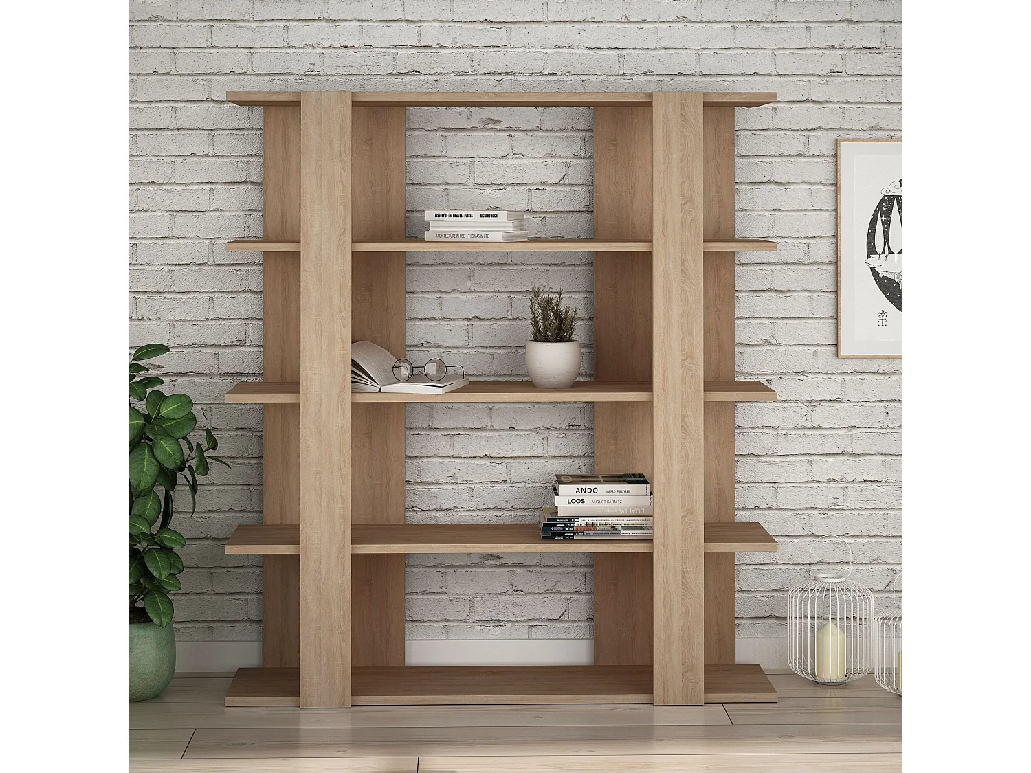 Buyqualia Mueble librería Decorativa de Gran Capacidad (Alto 121 / Ancho 110 / Fondo 29) en Color (Roble)