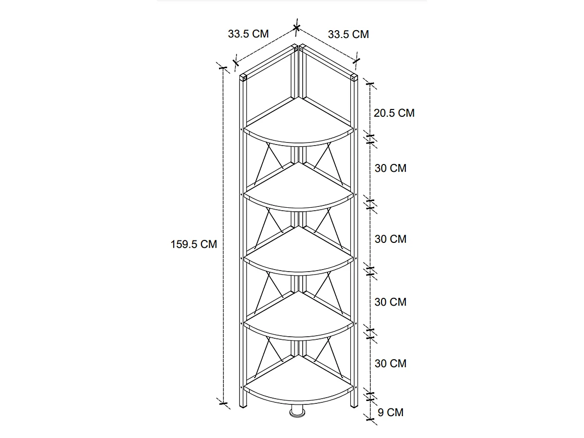 Buyqualia Estantería de rincón de Estilo Industrial con baldas en melamina Color safir y Estructura de Acero en Negro (Alto 160 / Ancho 34 / Fondo 34)