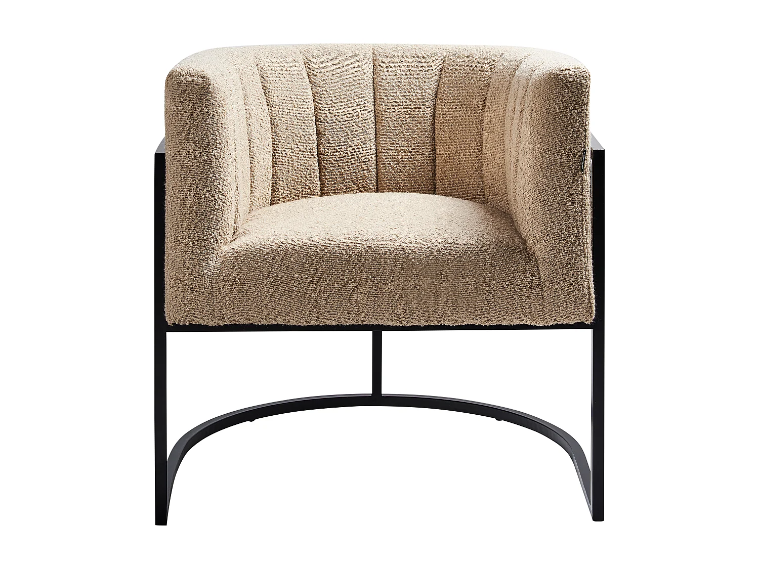 Sessel halbrund Bouclé beige mit schwarzem Metallgestell Muschelform Larvik II