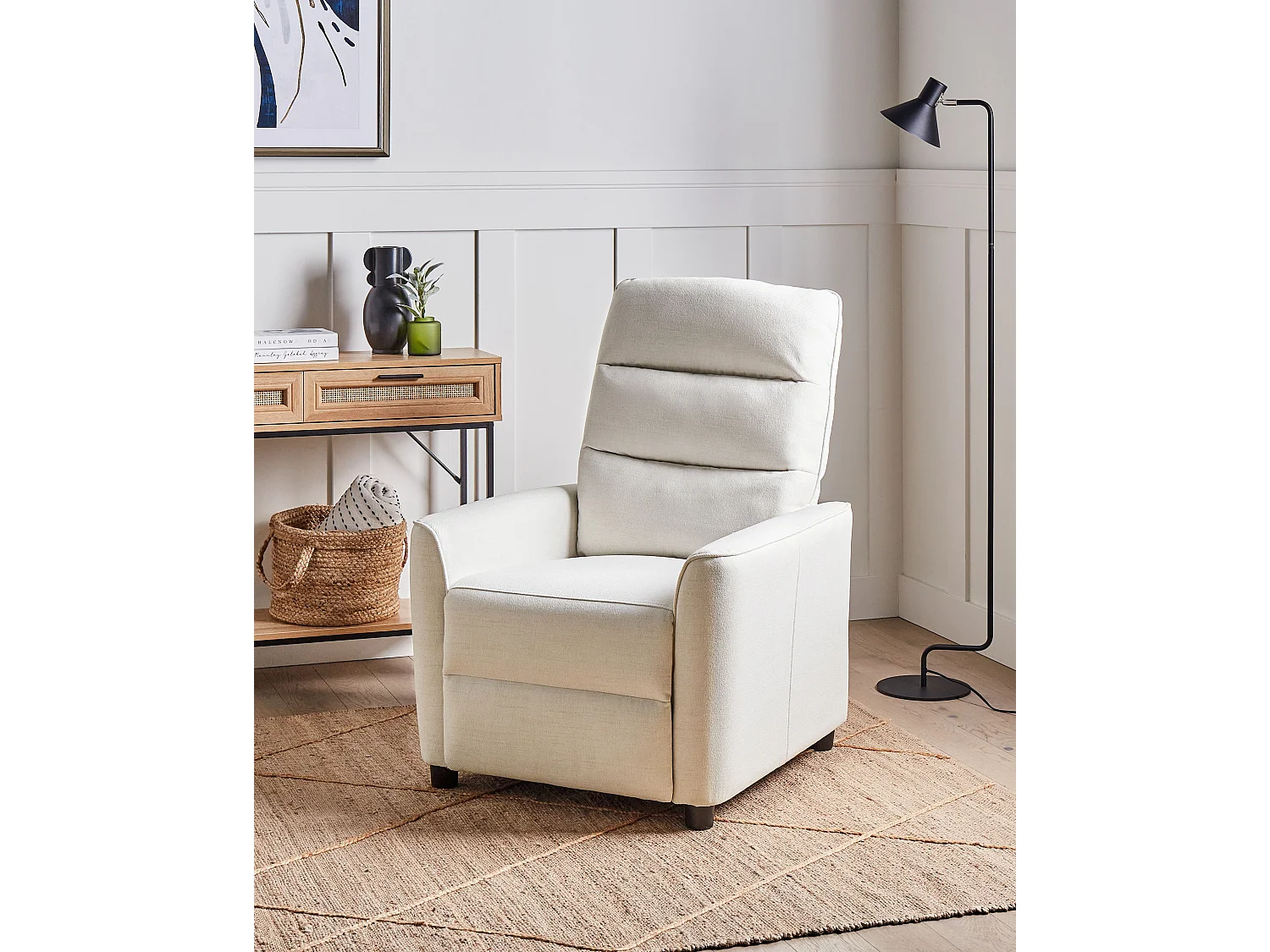 Fauteuil inclinable SANDE Repose-pieds inclus Tissu Blanc cassé