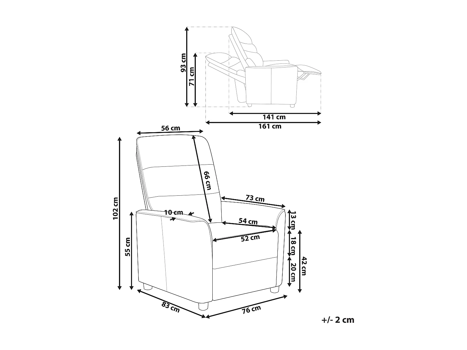 Fauteuil inclinable SANDE Repose-pieds inclus Tissu Blanc cassé