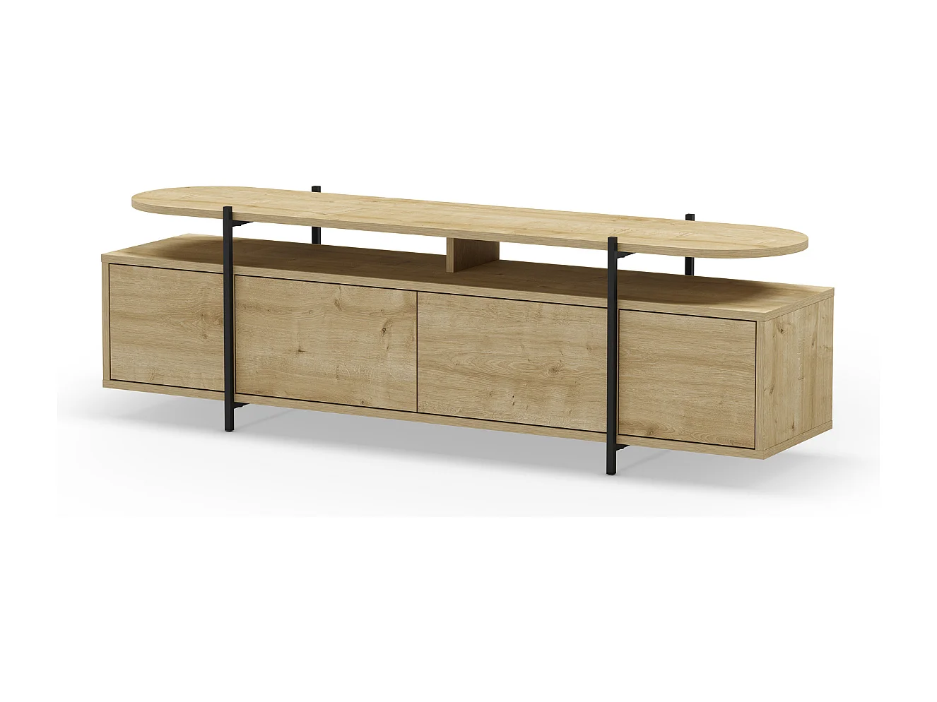 Meuble TV 4 portes et pieds en métal L160 cm - Hinoa