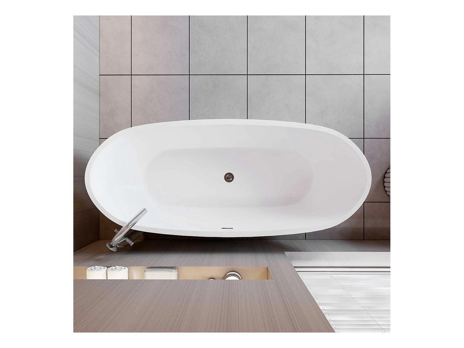 AICA Baignoire îlot 170x80x58cm en Acrylique avec Bonde et trop plein