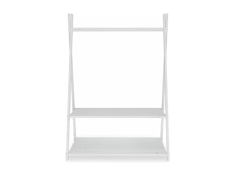 Penderie enfant DANILO avec tringle à vêtements et deux étagères, design tipi, en bois massif, 83 x 115 x 50 cm, blanc