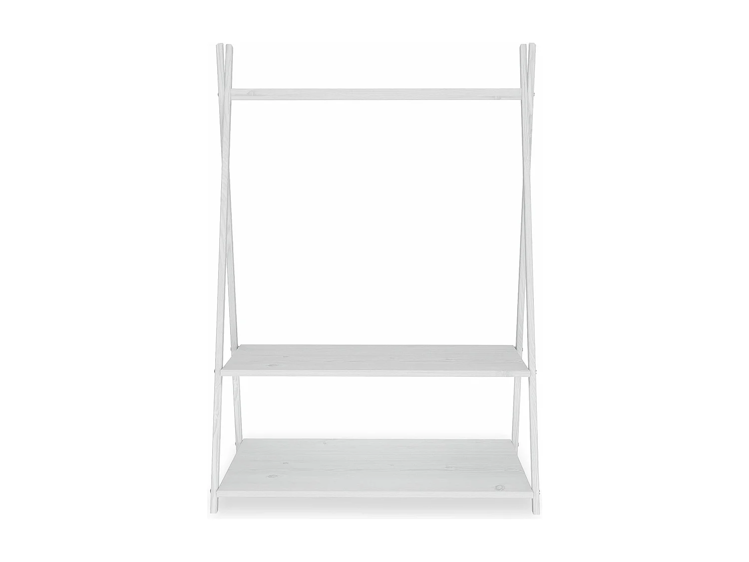 Penderie enfant DANILO avec tringle à vêtements et deux étagères, design tipi, en bois massif, 83 x 115 x 50 cm, blanc