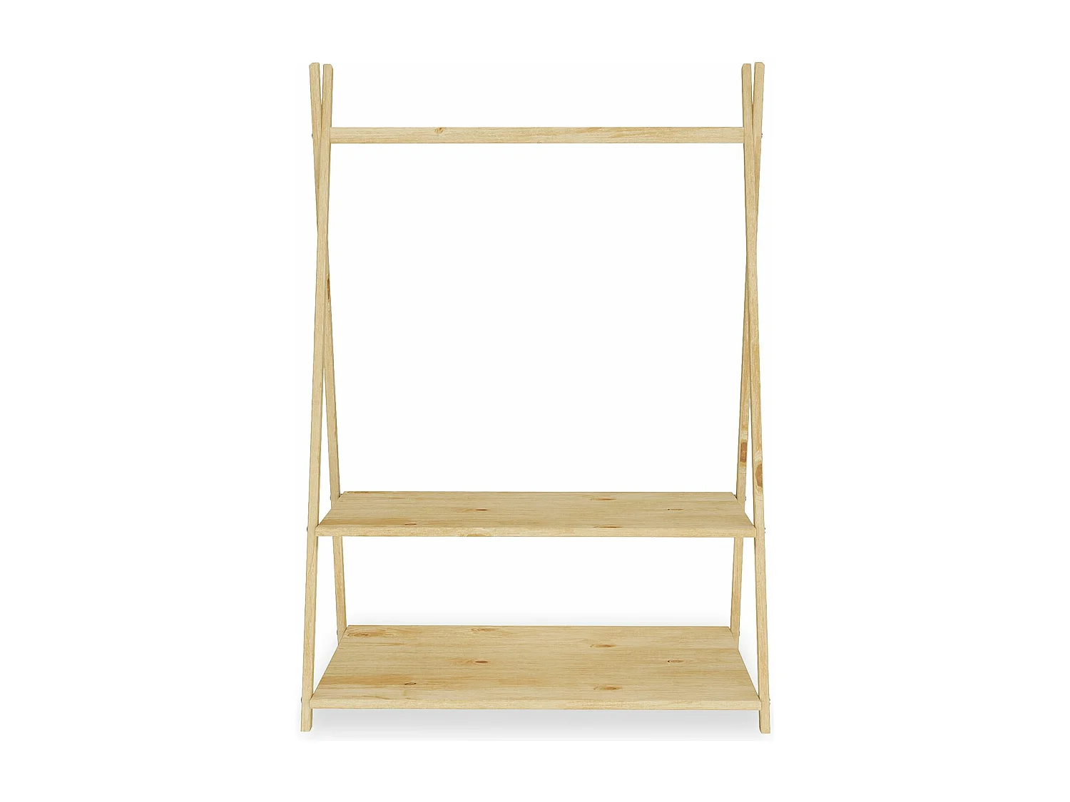 Penderie enfant DANILO avec tringle à vêtements et deux étagères, design tipi, en bois massif, 83 x 115 x 50 cm, coloris naturel