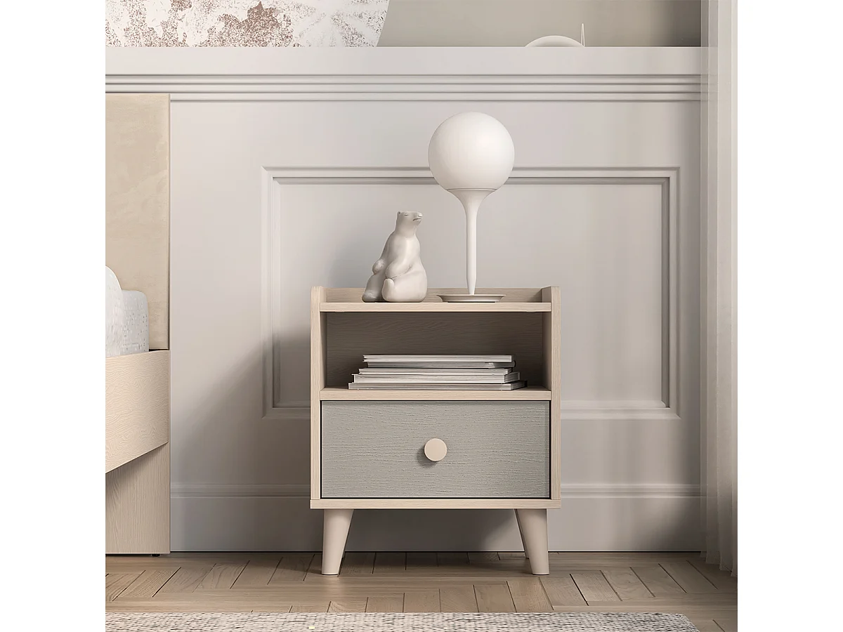 Comodino a 1 cassetto Alycia beige e grigio
