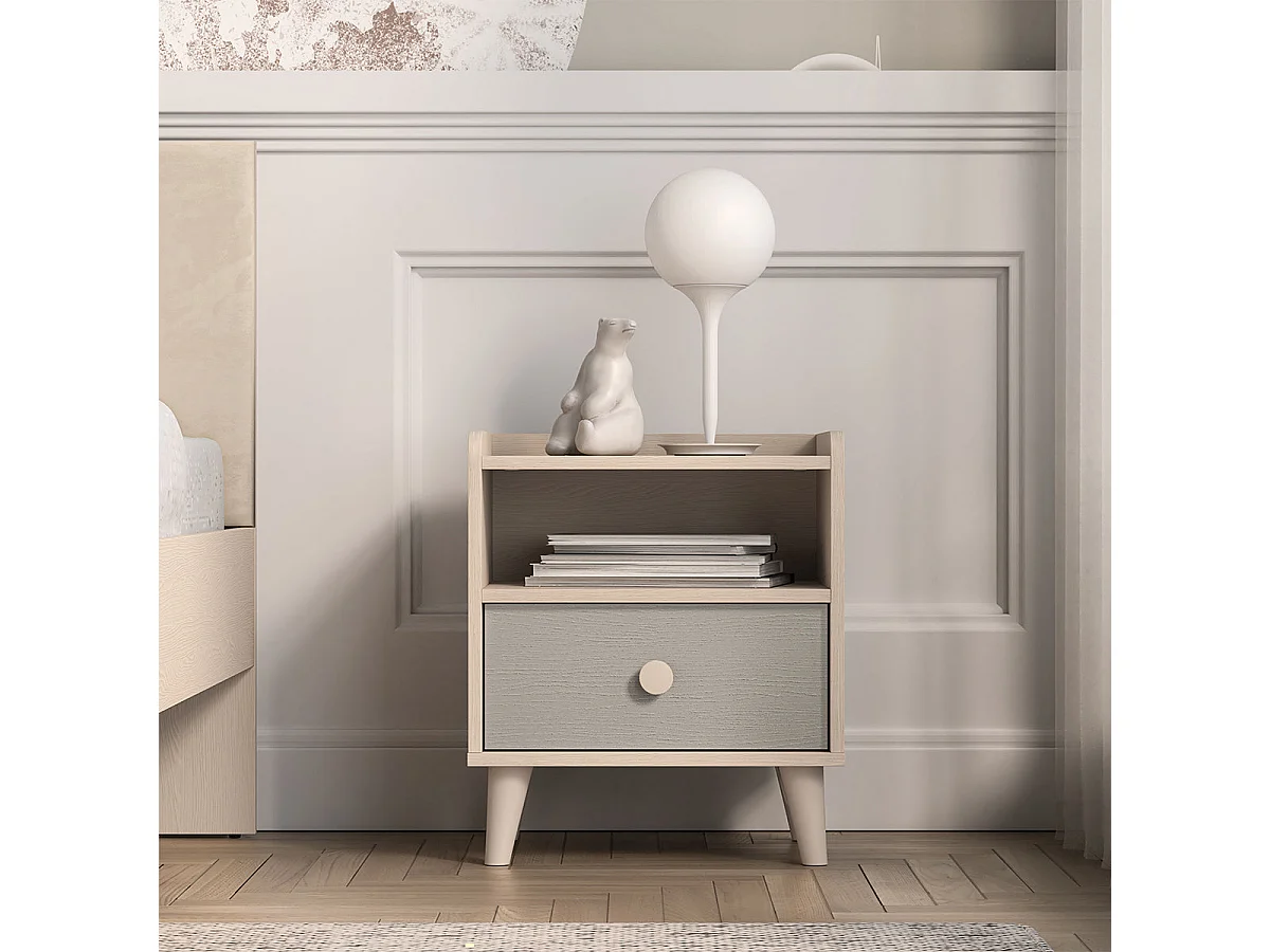 Alycia Beige and Grey 1-drawer bedside table