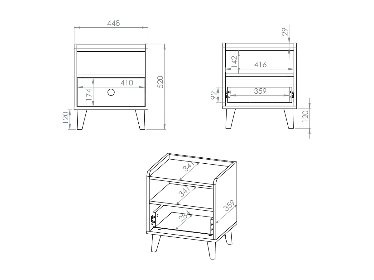 Alycia Beige and Grey 1-drawer bedside table