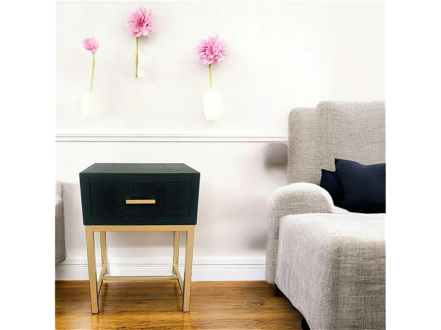 Bout de canapé noir motif damier LEOPOLD