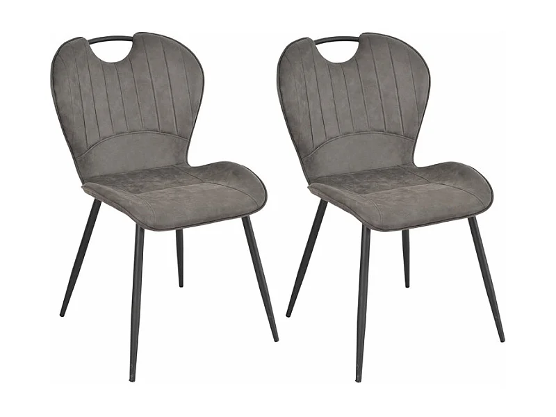 Lot 2 chaises en microfibre gris effet vieilli pieds métal - WILLY 2