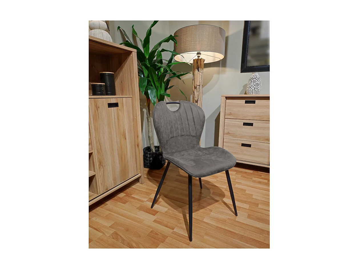 Lot 2 chaises en microfibre gris effet vieilli pieds métal - WILLY 2