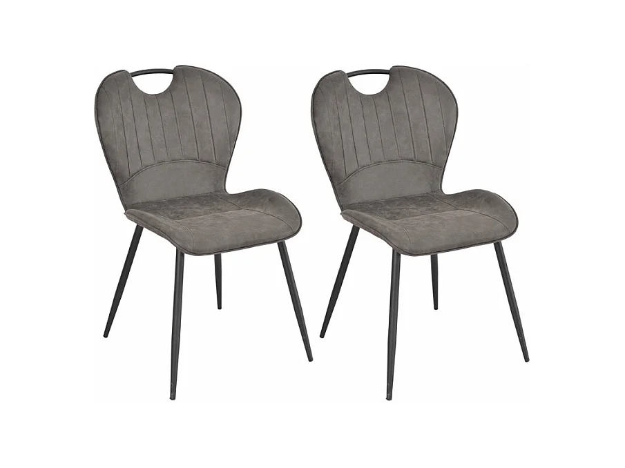 Lot 2 chaises en microfibre gris effet vieilli pieds métal - WILLY 2