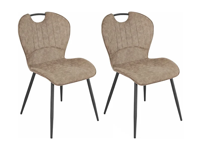 Lot 2 chaises en microfibre taupe effet vieilli pieds métal - WILLY 2