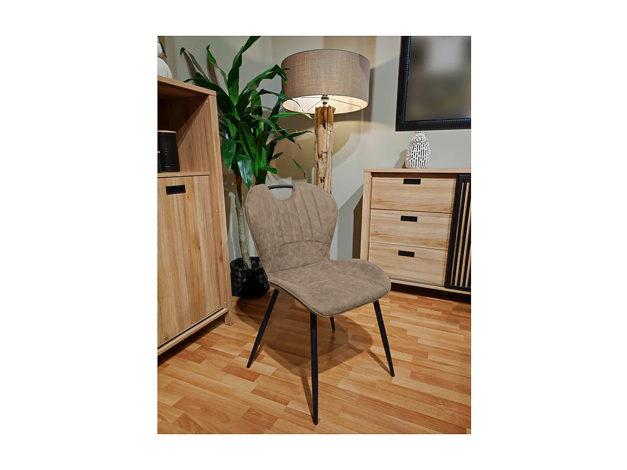 Lot 2 chaises en microfibre taupe effet vieilli pieds métal - WILLY 2