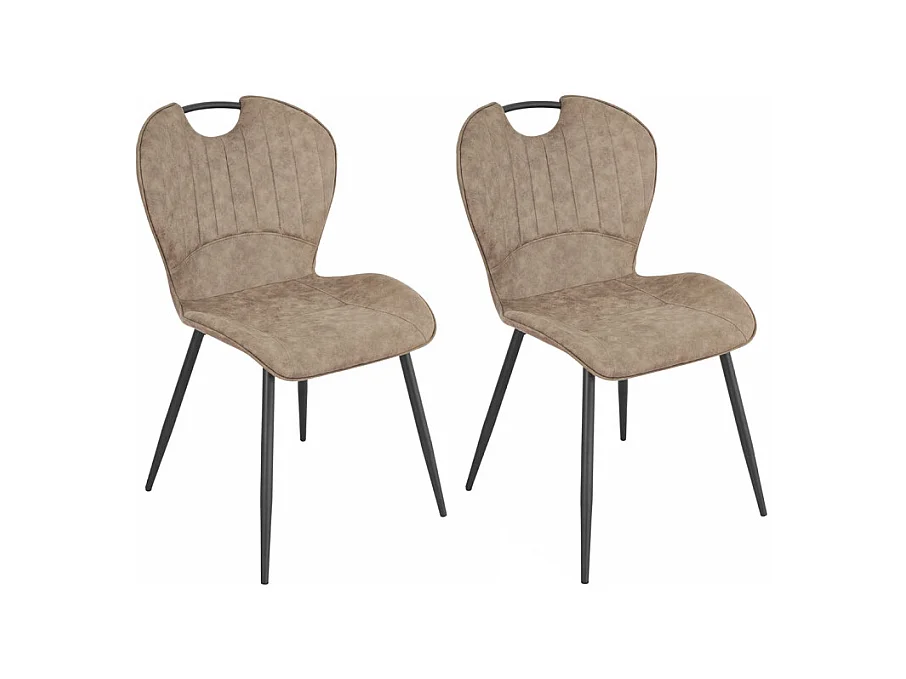 Lot 2 chaises en microfibre taupe effet vieilli pieds métal - WILLY 2