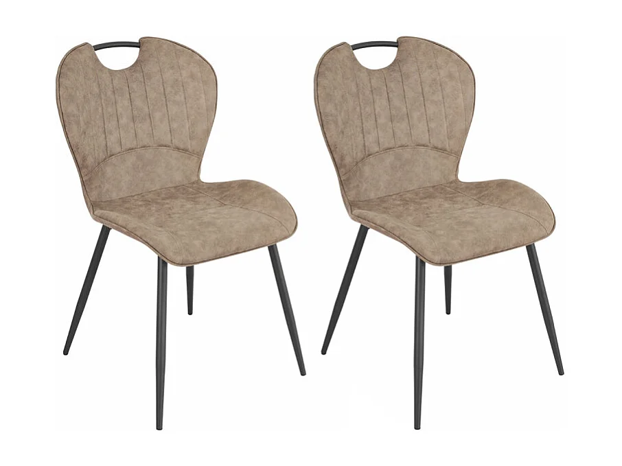 Lot 2 chaises en microfibre taupe effet vieilli pieds métal - WILLY 2