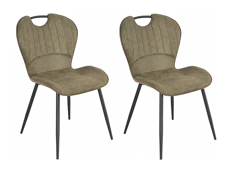 Lot 2 chaises en microfibre vert effet vieilli pieds métal - WILLY 2