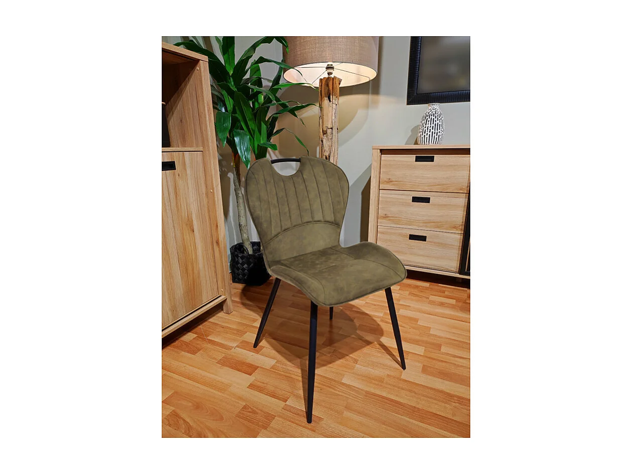 Lot 2 chaises en microfibre vert effet vieilli pieds métal - WILLY 2