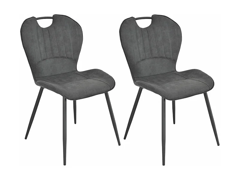 Lot 2 chaises microfibre gris anthracite vieilli pieds métal - WILLY 2