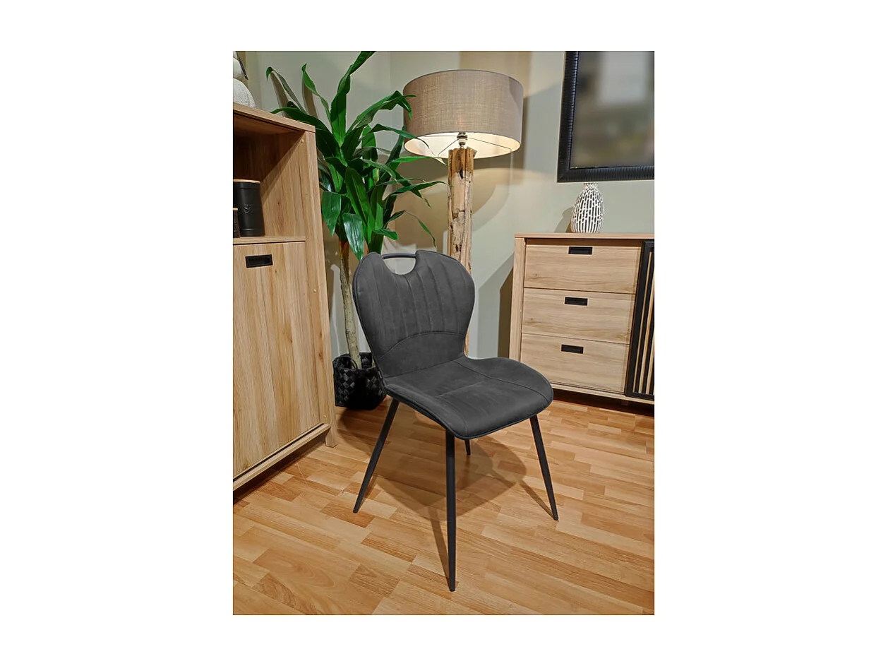 Lot 2 chaises microfibre gris anthracite vieilli pieds métal - WILLY 2