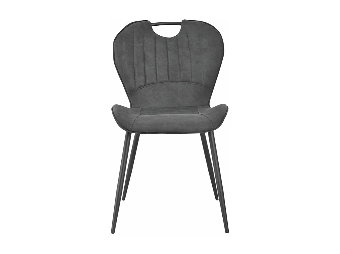 Lot 2 chaises microfibre gris anthracite vieilli pieds métal - WILLY 2