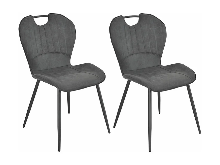 Lot 2 chaises microfibre gris anthracite vieilli pieds métal - WILLY 2