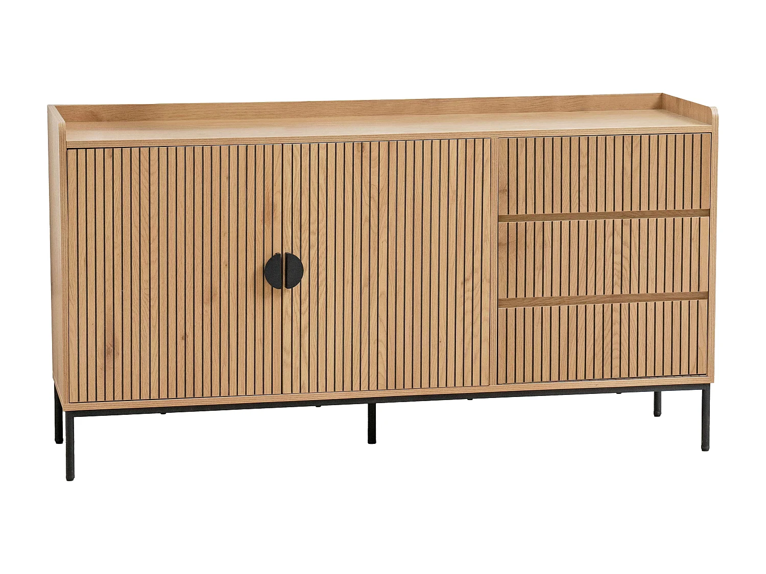 Dressoir met 2 deuren en 3 laden in staal en MDF, beige melamine decor