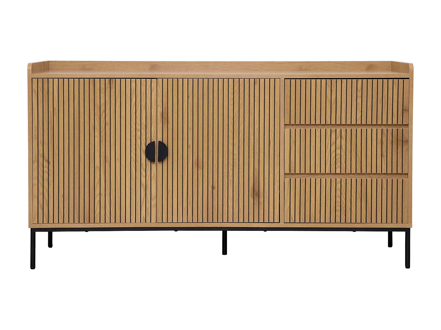 Dressoir met 2 deuren en 3 laden in staal en MDF, beige melamine decor