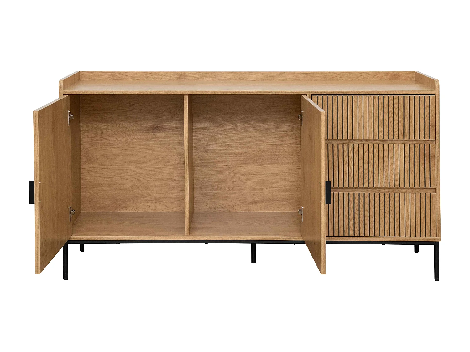 Buffet 2 portes et 3 tiroirs en acier et MDF décor mélaminé beige