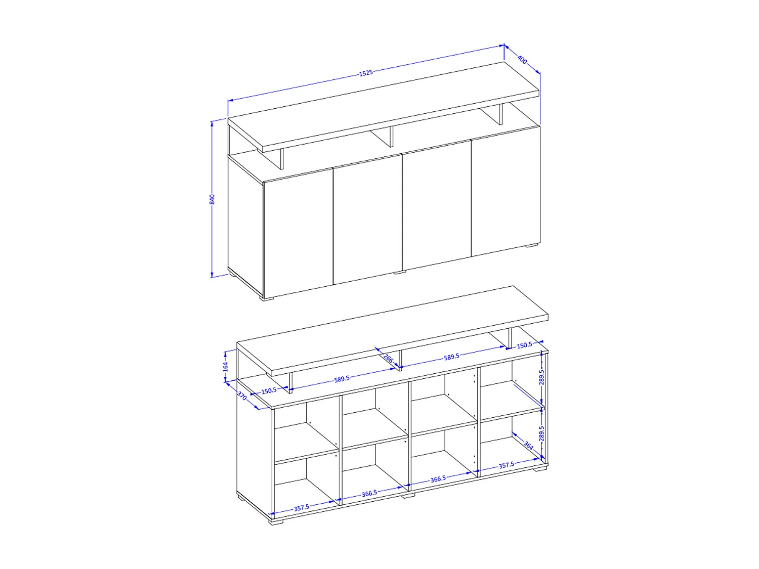Opio Taupe en Antraciet 4-deurs dressoir