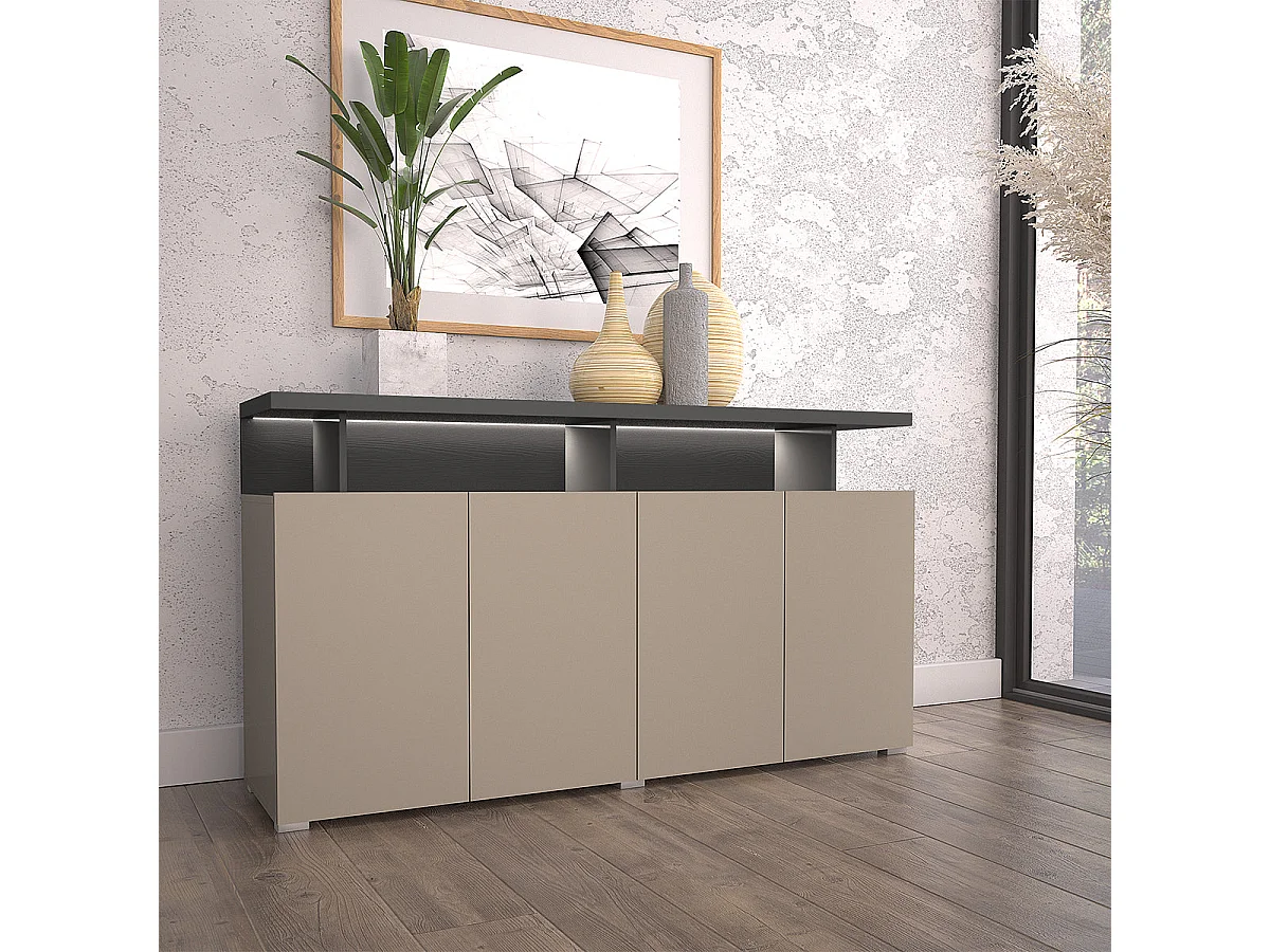 Buffet 4 portes Opio Taupe et Anthracite
