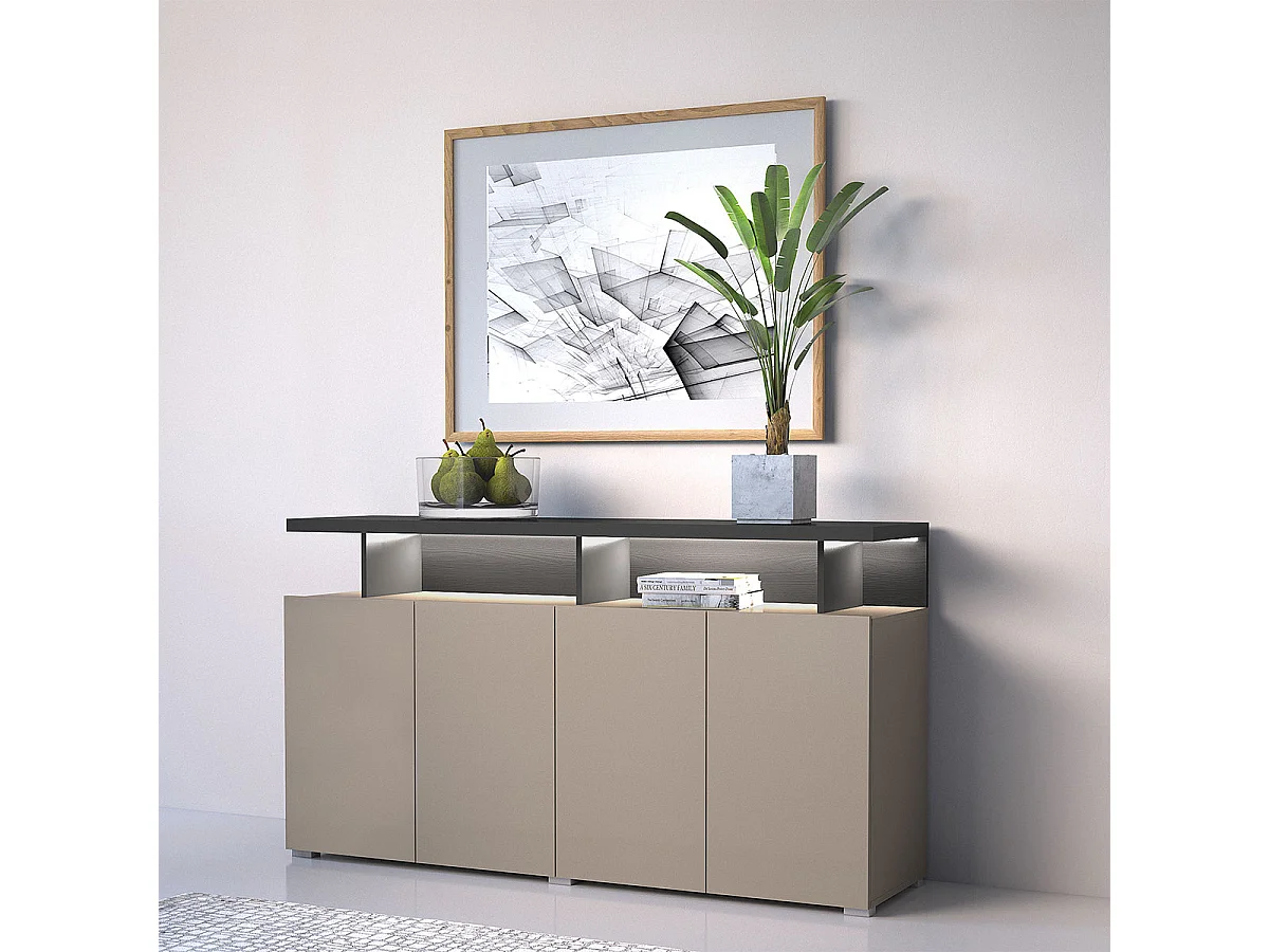 Buffet 4 portes Opio Taupe et Anthracite