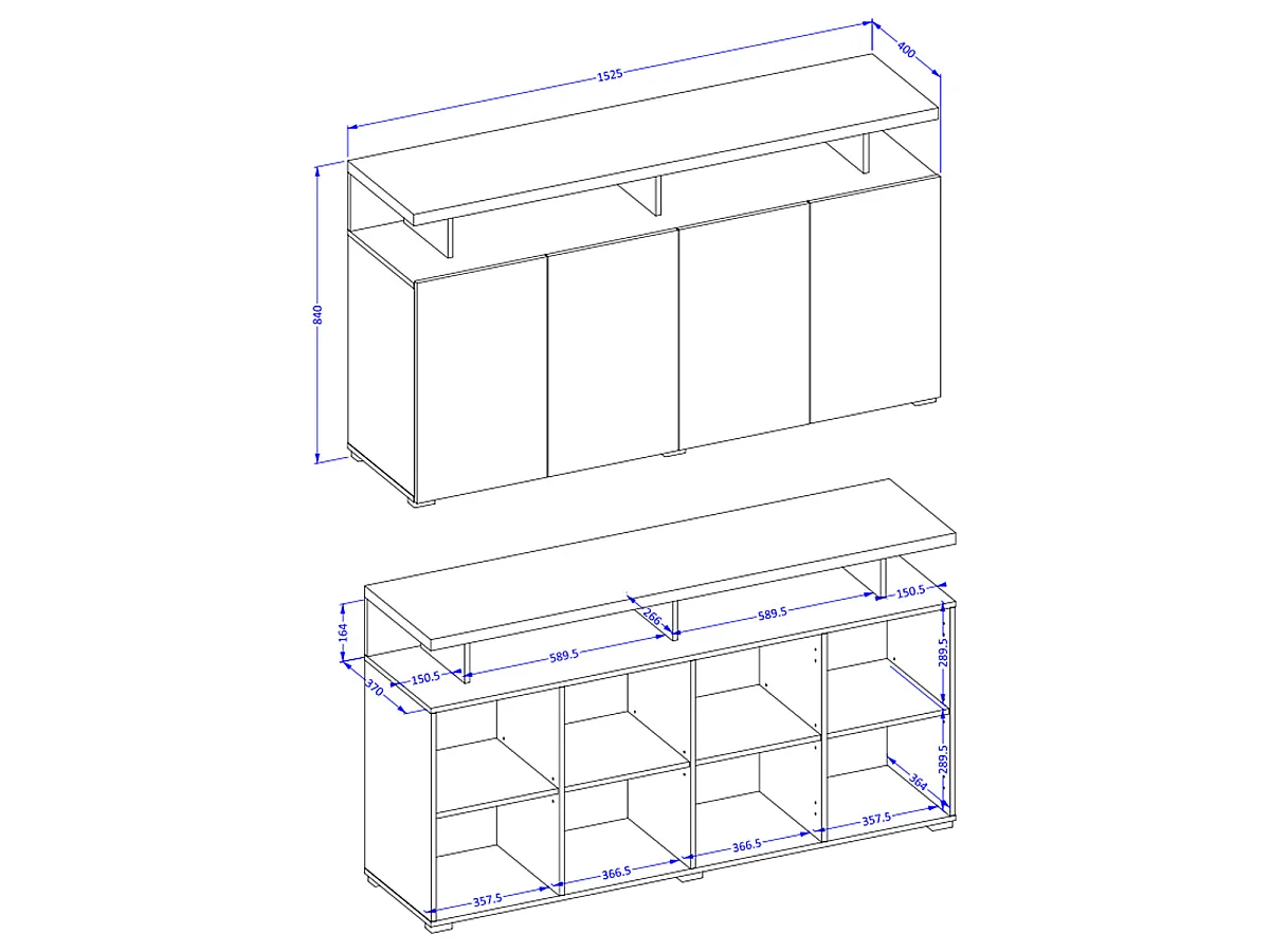Buffet 4 portes Opio Taupe et Anthracite